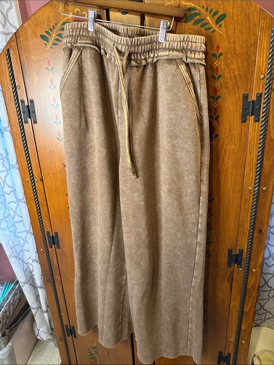 Zenana Outfitters Pants - Zenana Outfitters Wide Leg Drawstring fleece wide leg casual pants NEW BROWN 1X